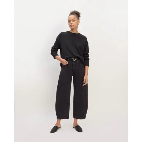 Everlane Way-High Barrel Jeans Black Curved Leg Cropped Denim | Size 8R | EUC - Picture 1 of 11